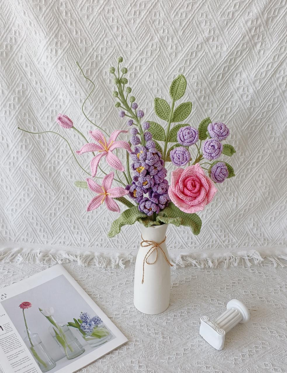 Crochet Delphinium Bouquet, Handmade Everlasting Floral Gift, Crochet Larkspur, July Birth Flower Bouquet
