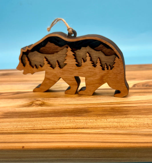 Handmade Wooden Bear Ornament: Rustic Mountain Cabin Christmas Decor