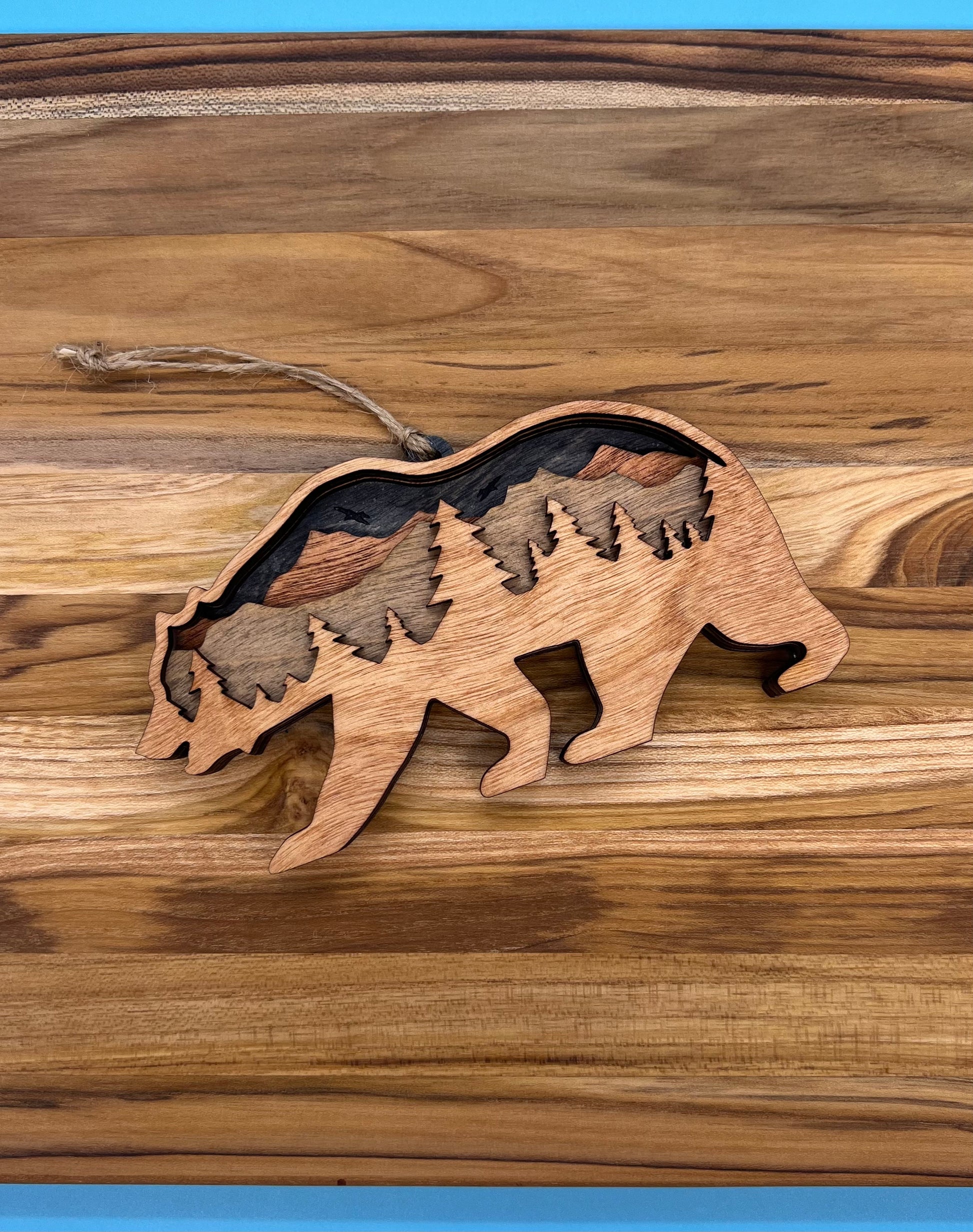 Handmade Wooden Bear Ornament: Rustic Mountain Cabin Christmas Decor