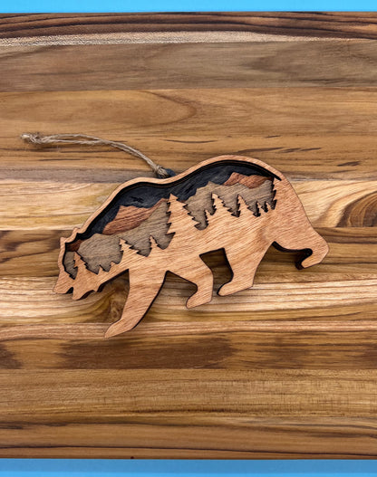 Handmade Wooden Bear Ornament: Rustic Mountain Cabin Christmas Decor