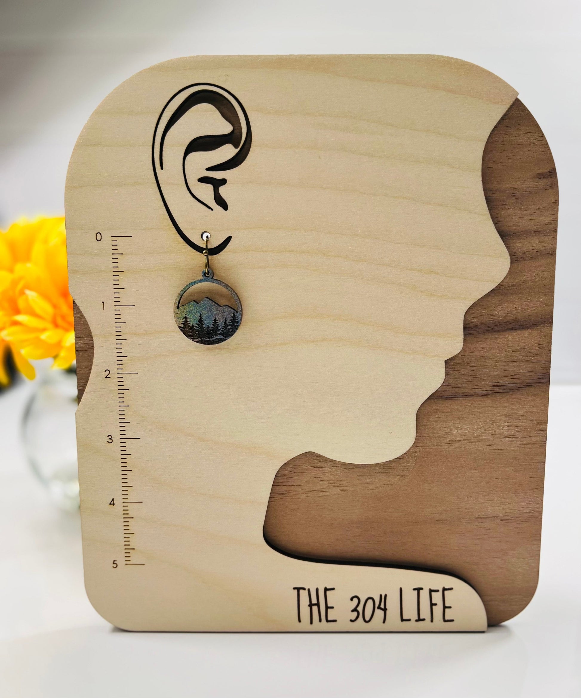 Hand-Painted Mountain Sunset Earrings: Rustic Wood Drop Dangle Jewelry