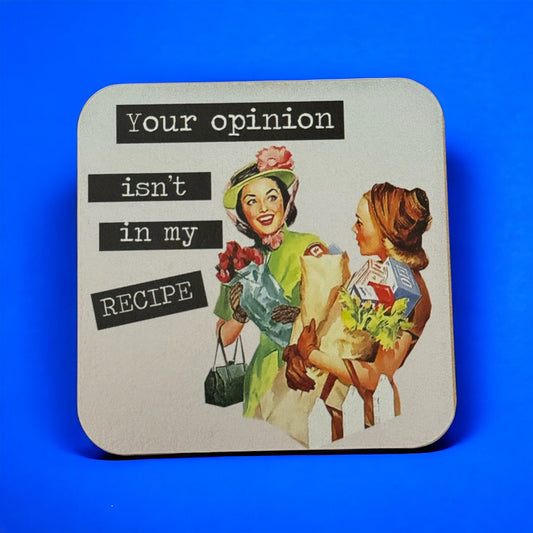Retro Housewife Magnet: Funny 1950s Kitchen Decor - 'Your Opinion Isn't in My Recipe'
