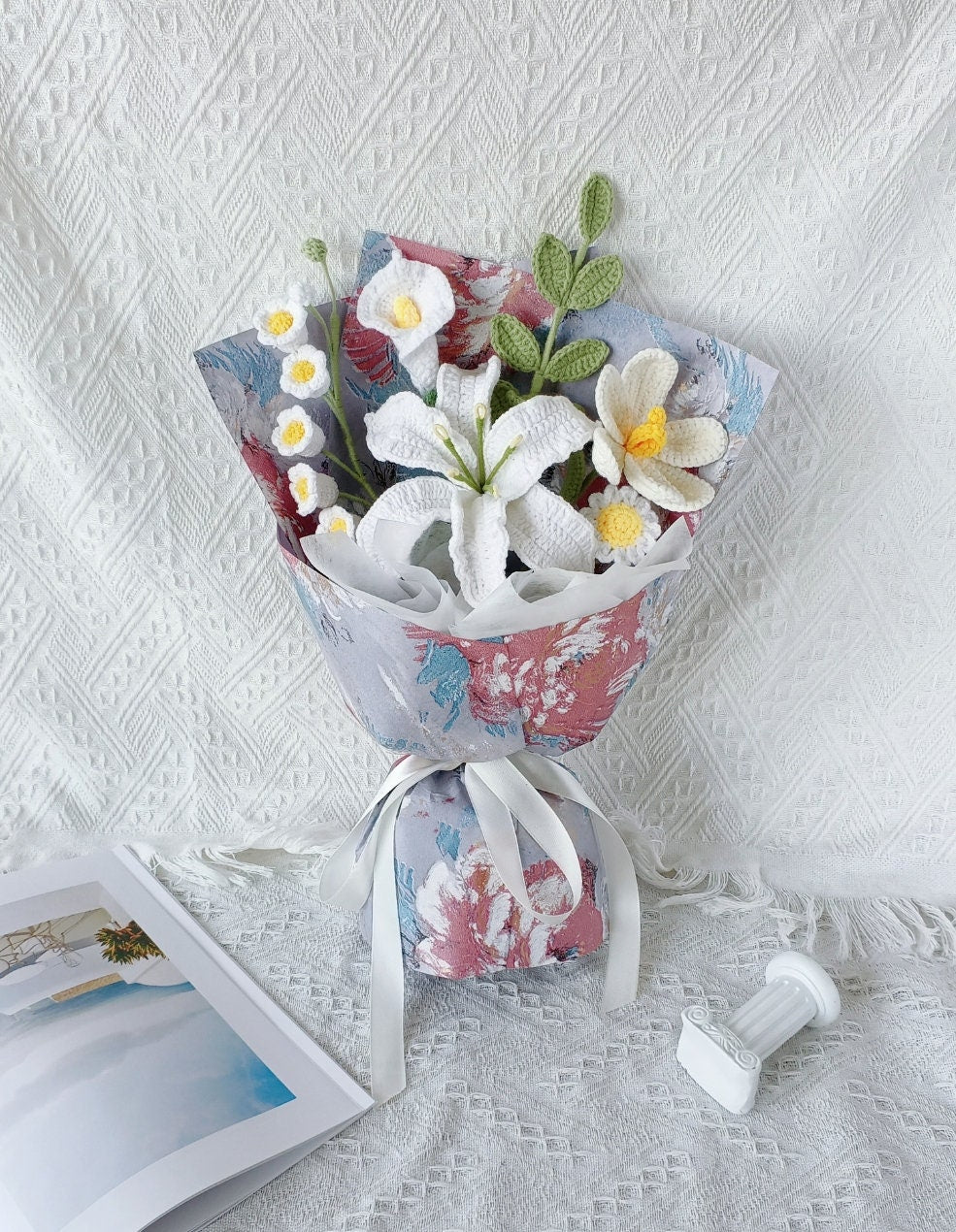 White Lily Bouquet for Sympathy, Crochet