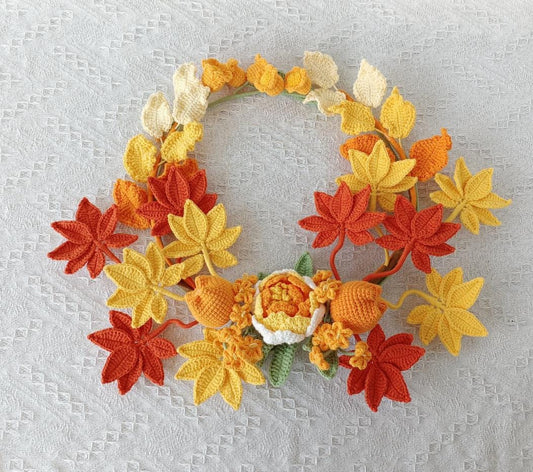 Crochet Flower Wreath: Handmade Autumn Maple Leaf Decor