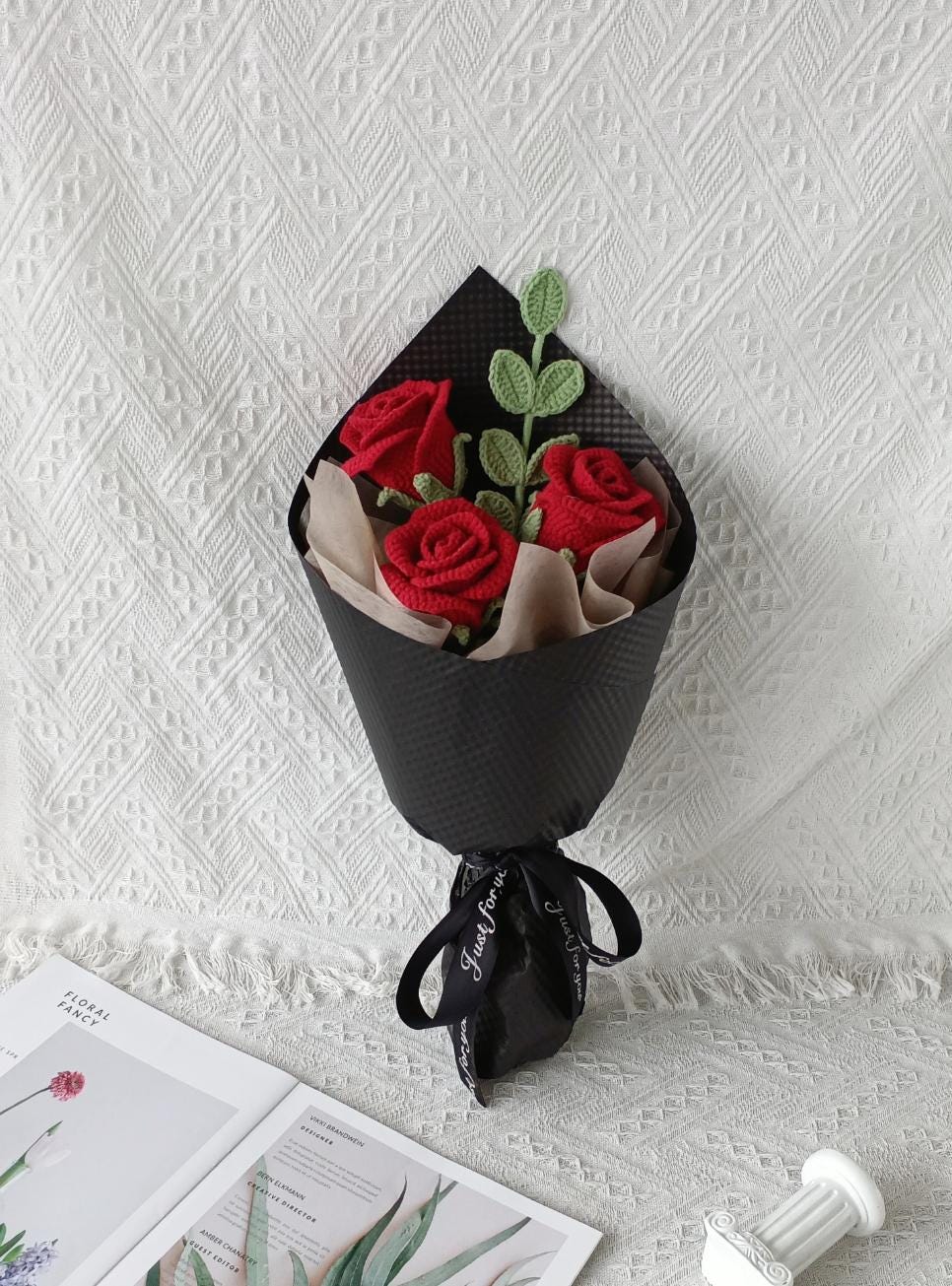 Crochet Rose Bouquet, Red, Everlasting, Graduation, Birthday, Friend, Sister, Girlfriend Gift, love