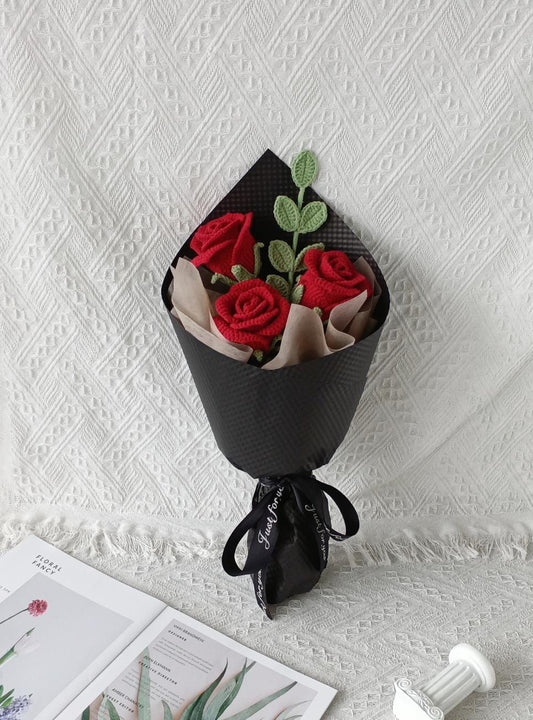 Crochet Rose Bouquet, Red, Everlasting, Graduation, Birthday, Friend, Sister, Girlfriend Gift, love