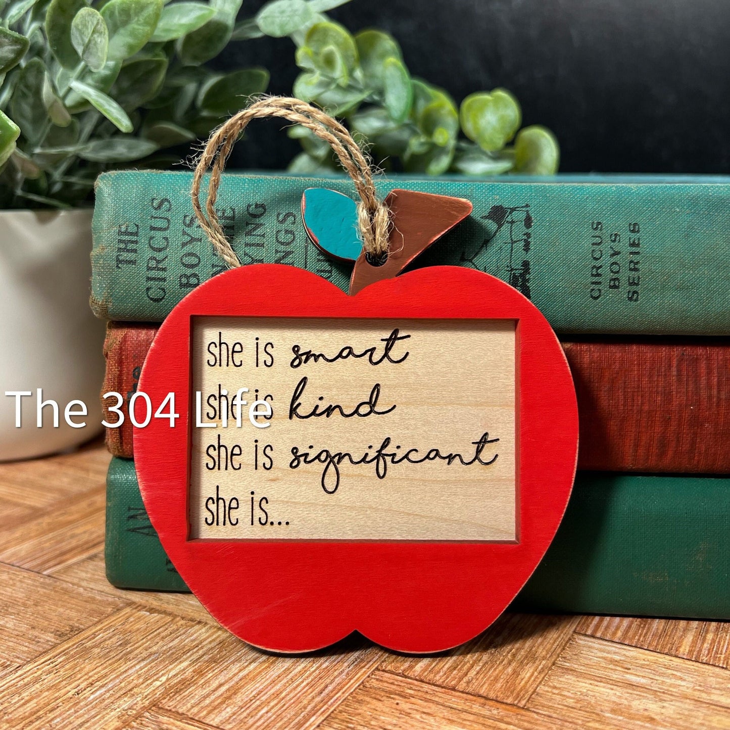 Personalized Teacher Ornament: Engraved Apple, Custom Wood Gift
