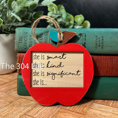 Personalized Teacher Ornament: Engraved Apple, Custom Wood Gift