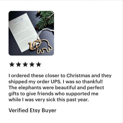 Wooden Elephant Ornament Christmas Tree Decoration Friendship Gift Handcrafted Wood Decor Holiday Ornament Birthday Present Meaningful Gift