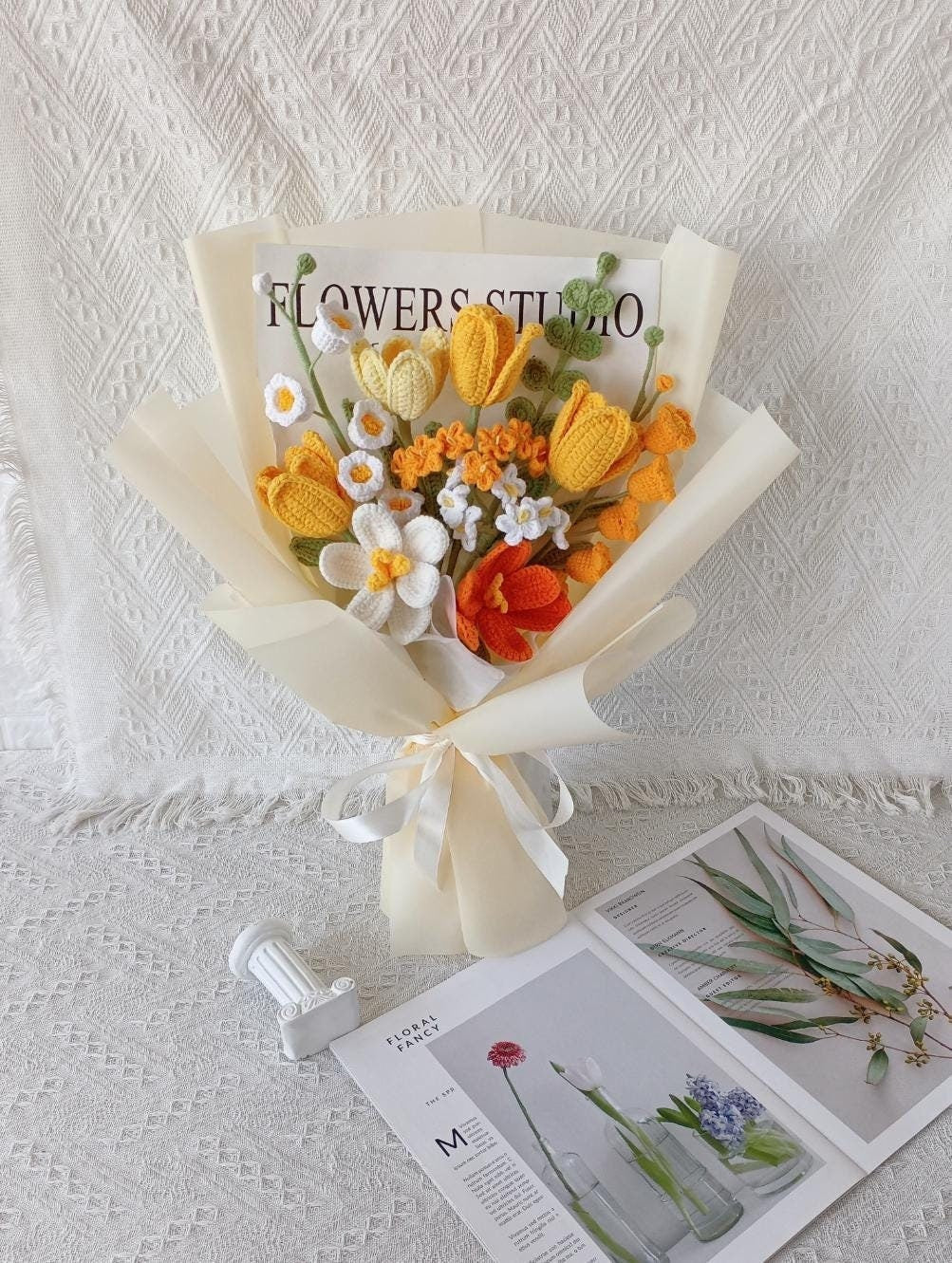 Handmade Crochet Flower Bouquet: Everlasting Tulips & Blooms