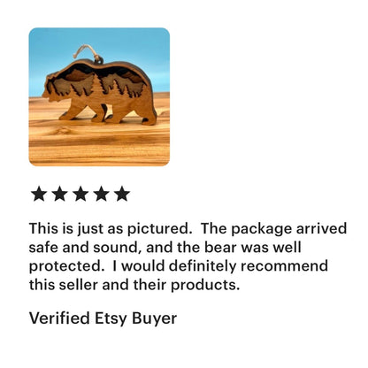 Handmade Wooden Bear Ornament: Rustic Mountain Cabin Christmas Decor