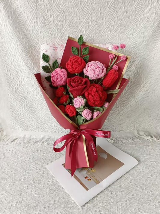 Wrapped Crochet Rose Bouquet: Everlasting Floral Gift For Love