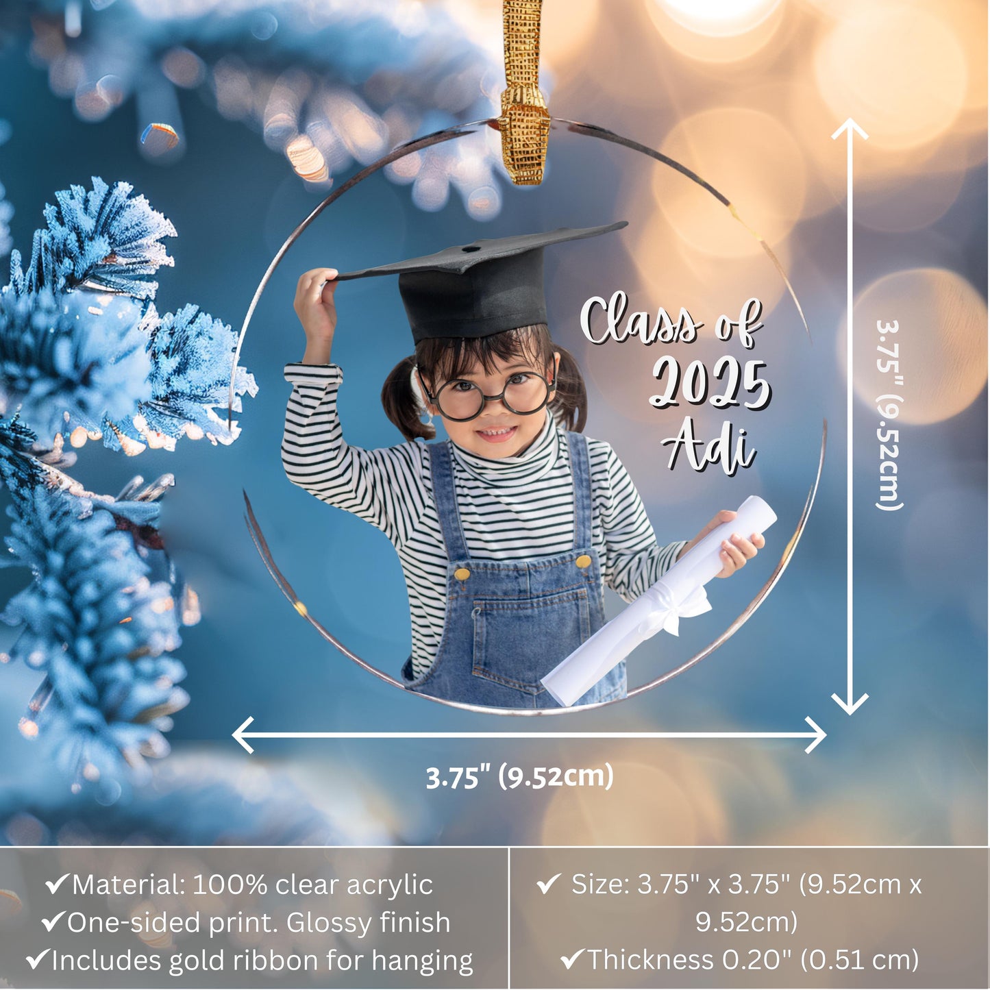 Personalized Kindergarten Graduation Ornament 2026 Custom Photo Grad Gift Preschool Graduate Keepsake Class of 2026 Ornament for Kids