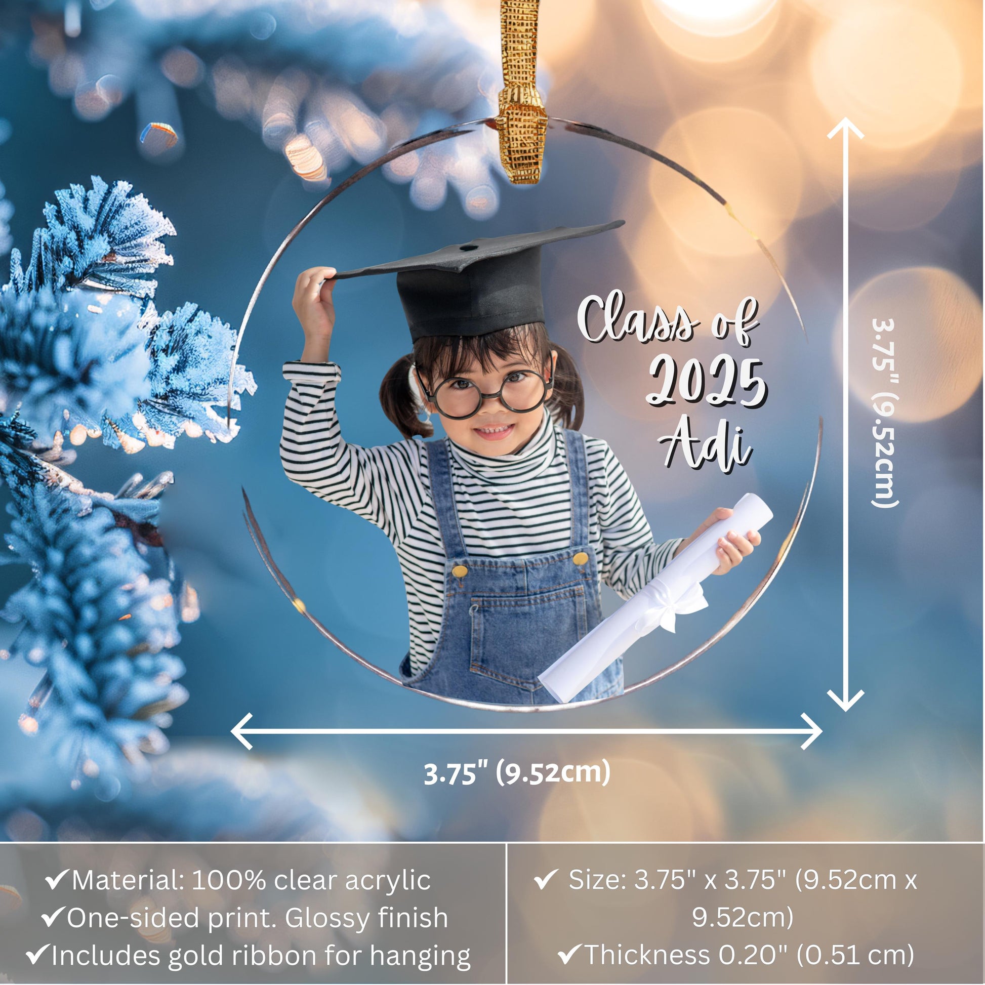 Personalized Kindergarten Graduation Ornament 2026 Custom Photo Grad Gift Preschool Graduate Keepsake Class of 2026 Ornament for Kids
