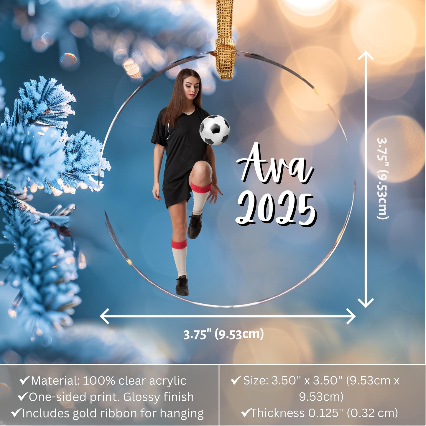 Personalized Girl Soccer Photo Ornament: Acrylic Team Keepsake Gift