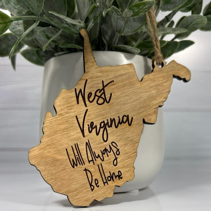 Engraved Wood West Virginia Ornament: WV State Christmas Decor