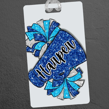 Personalized Cheerleader Bag Tag Custom Name Cheer Megaphone Luggage Tag Glitter Cheerleading Backpack Tag Team Gift for Cheer Squad