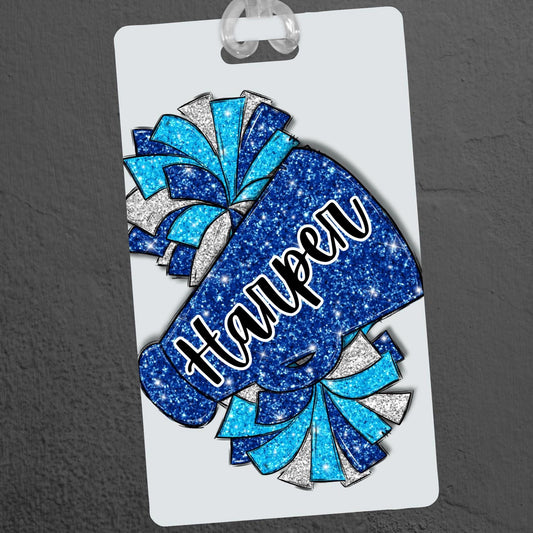 Personalized Cheerleader Bag Tag Custom Name Cheer Megaphone Luggage Tag Glitter Cheerleading Backpack Tag Team Gift for Cheer Squad