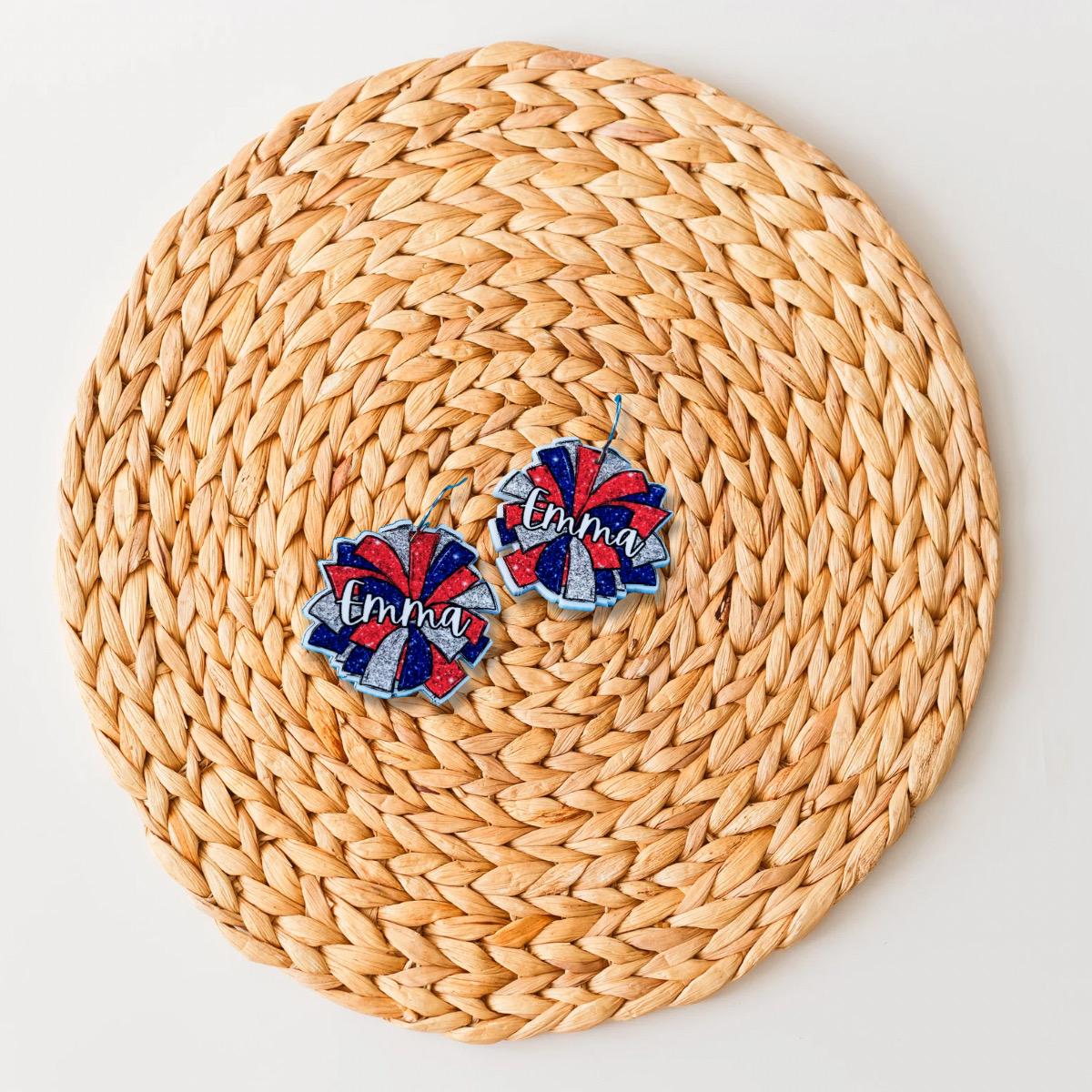 Cheer Mom Earrings Custom Acrylic Pom Pom Jewelry for Game Day Spirit School Sports Team Gifts Dance Mom Accessories