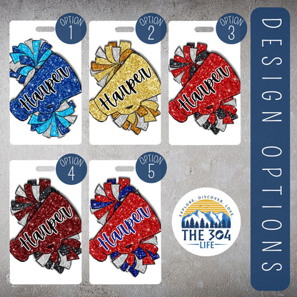 Personalized Cheer Bag Tag Custom Cheerleader Name Badge Glitter Megaphone Backpack Charm Cheerleading Gift for Girls Sports ID