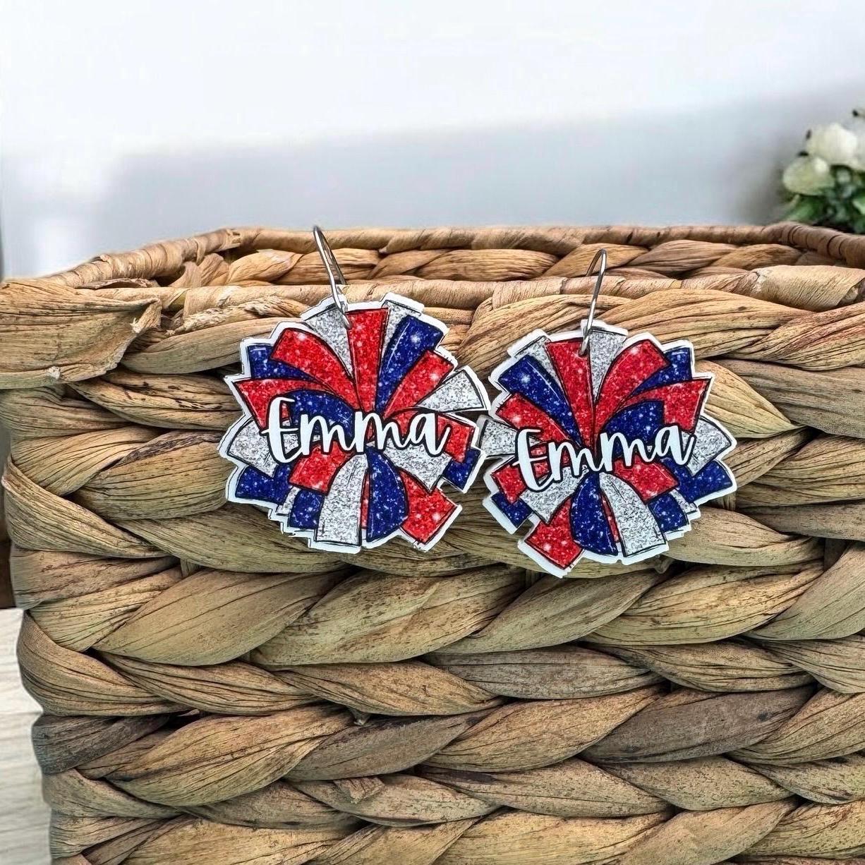 Cheer Mom Earrings Custom Acrylic Pom Pom Jewelry for Game Day Spirit School Sports Team Gifts Dance Mom Accessories