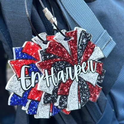 Cheerleader Bag Tag with Name Glitter Personalized Cheer Bag Charm for Girls Custom Cheer Team Gift for Dancer Luggage Tag End of Year Gift