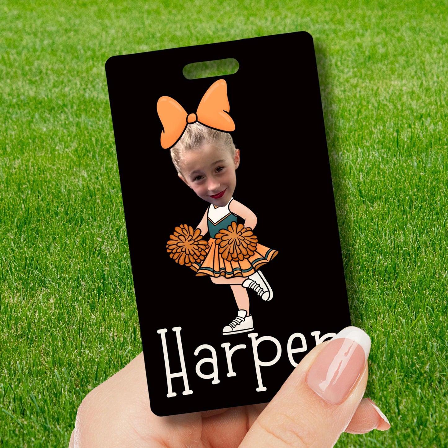 Custom Cheerleader Bag Tag: Personalized Portrait Gift