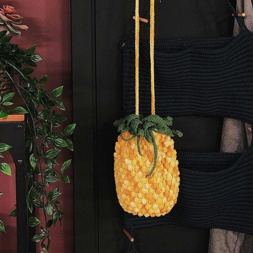 Crochet Pineapple Bag: Handmade Yellow Crossbody Shoulder Bag