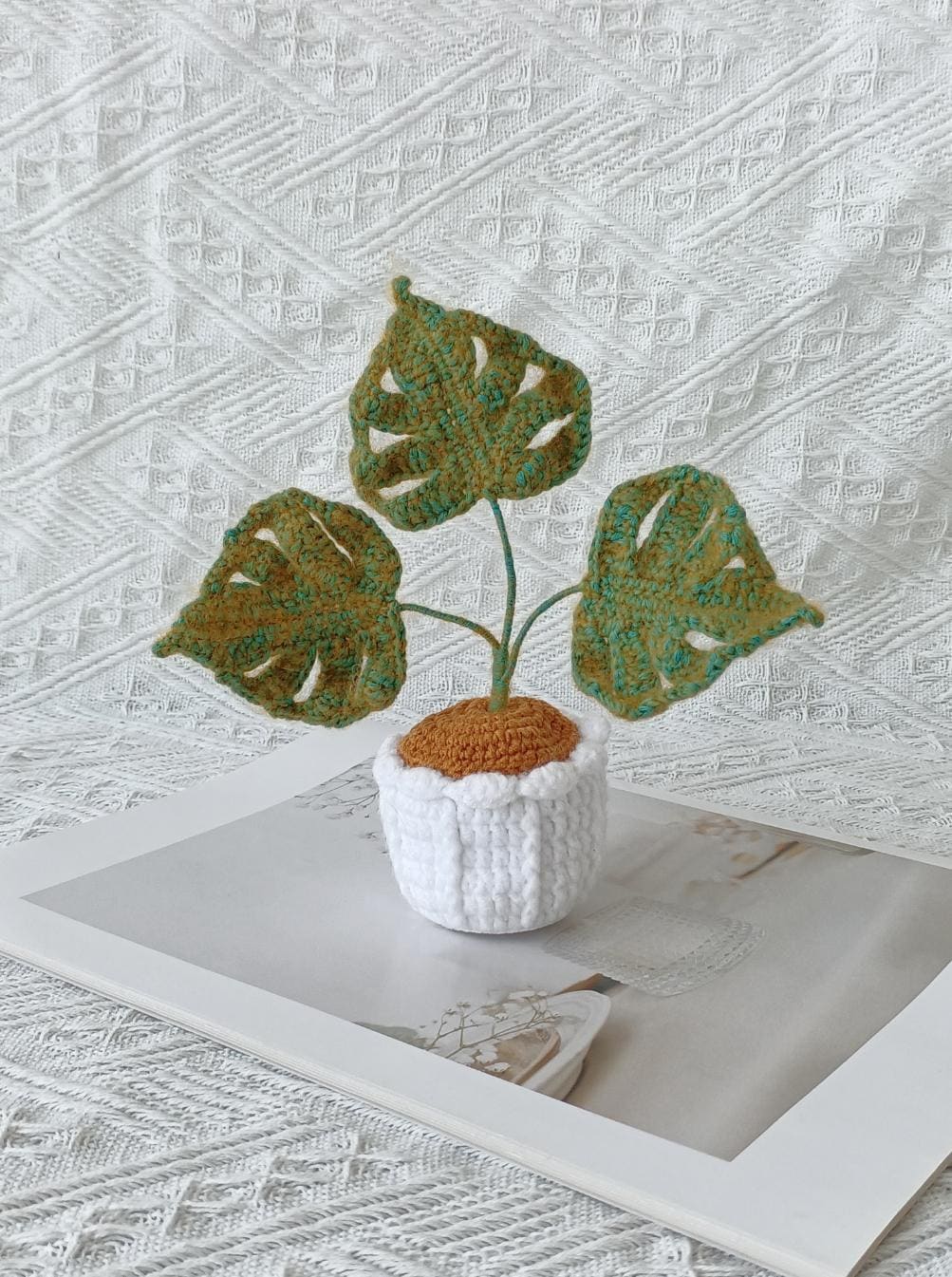 Handmade Crochet Monstera Plant in Pot: Desk Decor