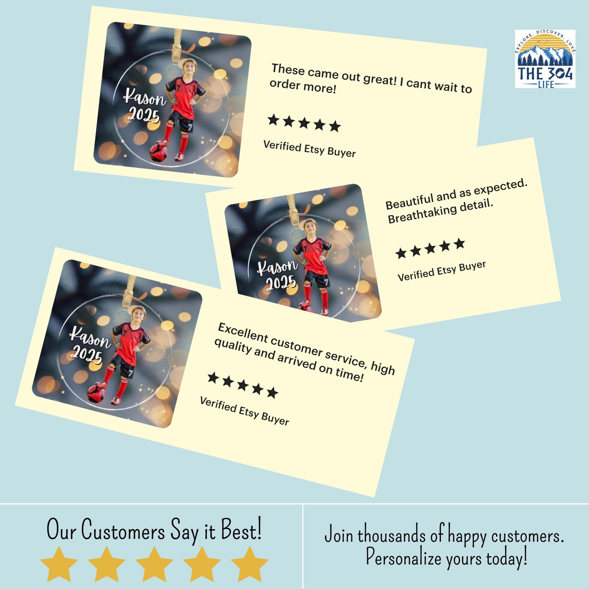 Boy Soccer Ornament Personalized Kids Photo Soccer Keepsake Gift Christmas Decoration Yearly Milestone Soccer Mom Dad Grandparent Gift