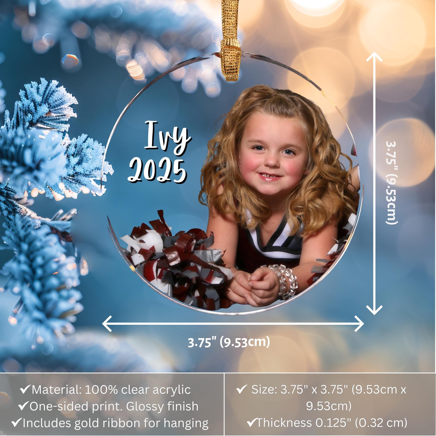 Personalized Cheerleader Ornament Custom Photo Cheer Gift for Girls Cheerleading Team Keepsake Christmas Tree Decoration Senior Night Memory