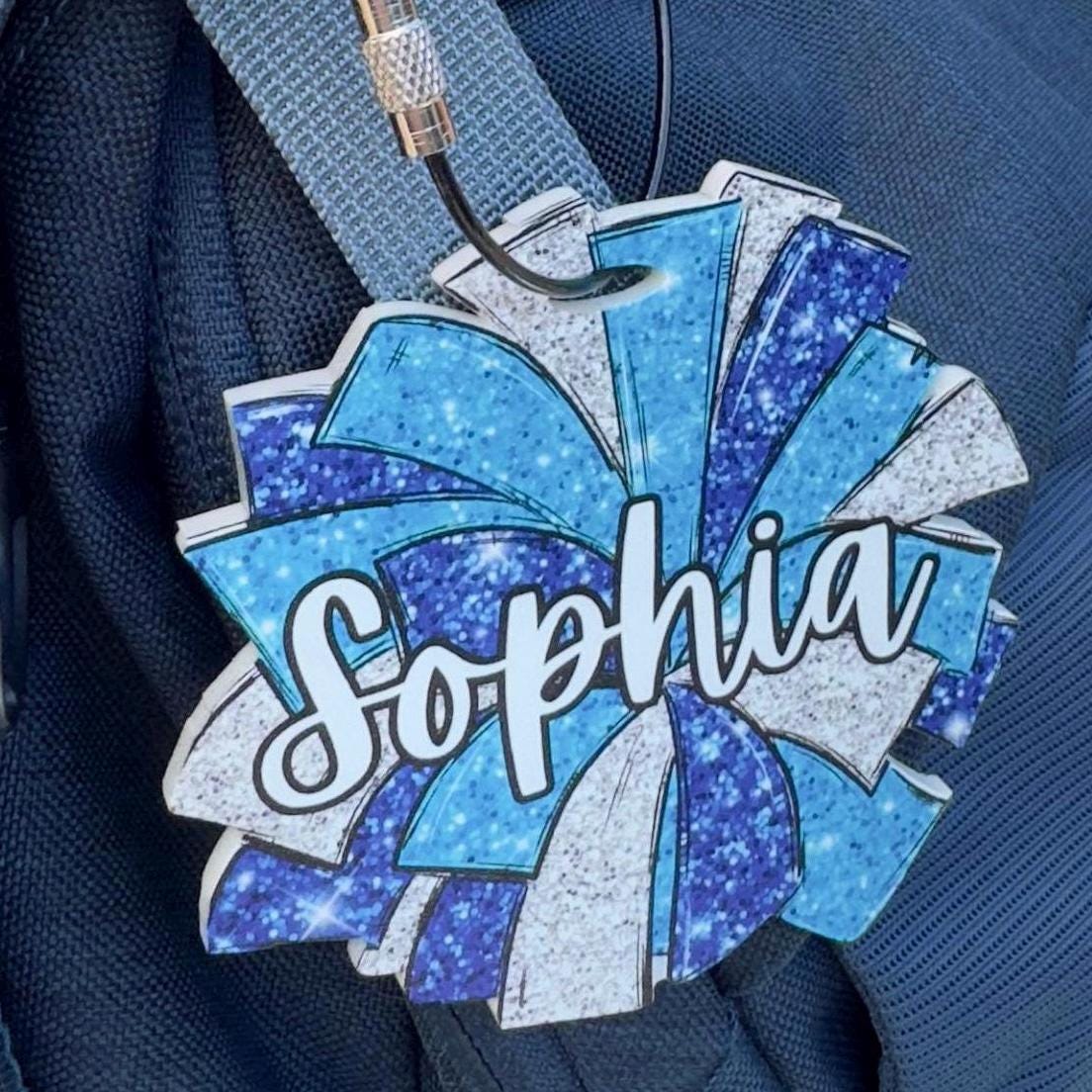 Competition Cheer Bag Tag Personalized Cheerleader Name Charm Faux Glitter Pom Tag Custom Cheer Team Gift Cheer Camp Accessory Spirit Squad