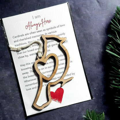 Handcrafted Wooden Cardinal Ornament: Memorial Gift with Inspirational Message