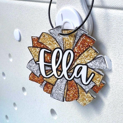 Cheerleader Bag Tag with Name Glitter Personalized Cheer Bag Charm for Girls Custom Cheer Team Gift for Dancer Luggage Tag End of Year Gift