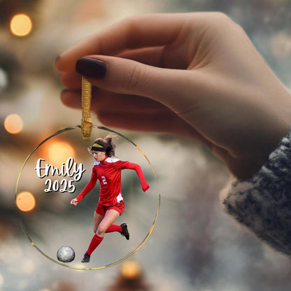 Personalized Girl Soccer Photo Ornament: Acrylic Team Keepsake Gift