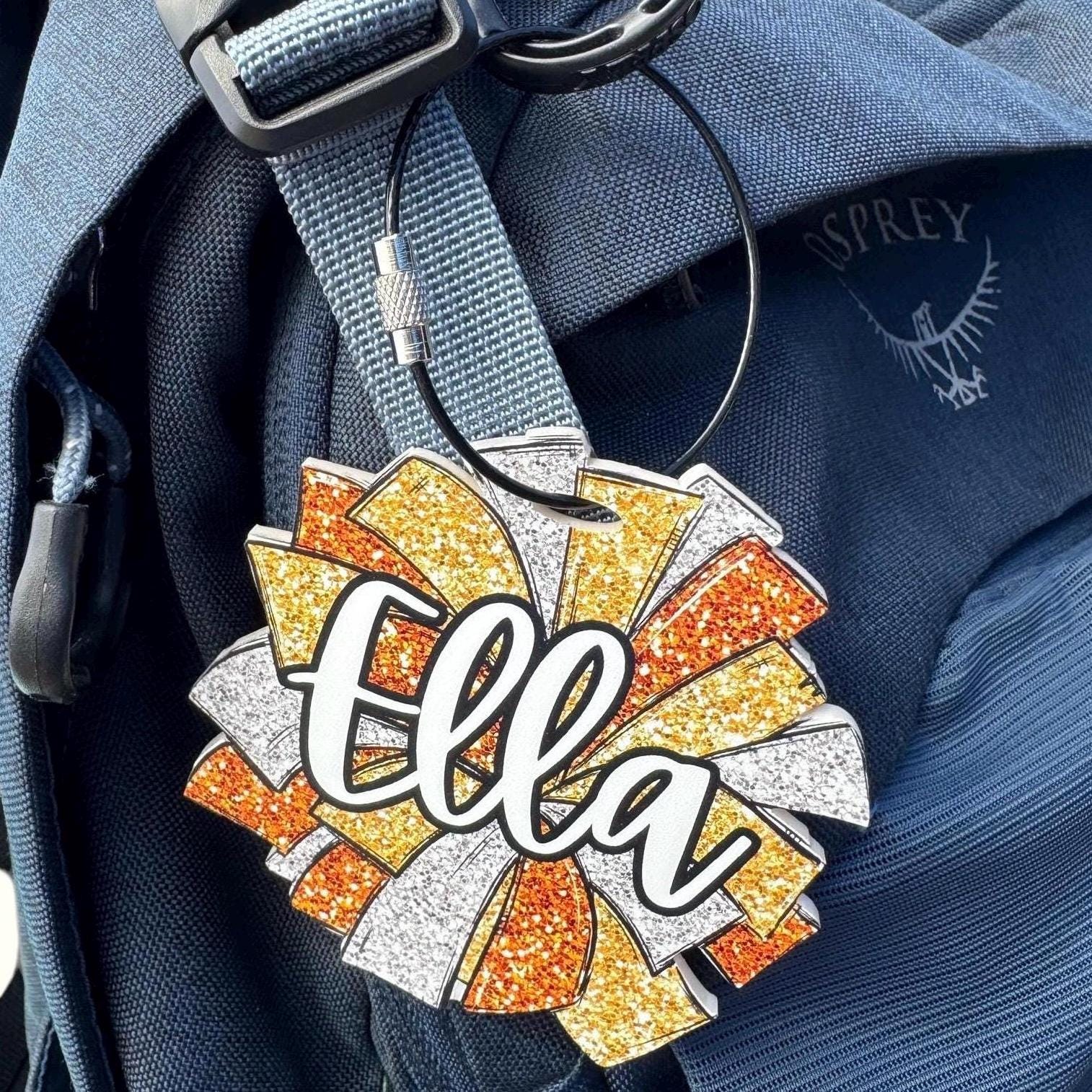 Cheerleader Bag Tag with Name Glitter Personalized Cheer Bag Charm for Girls Custom Cheer Team Gift for Dancer Luggage Tag End of Year Gift