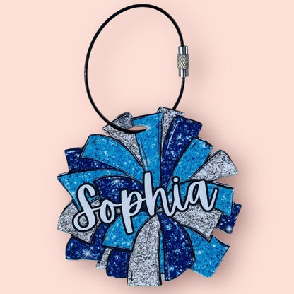 Competition Cheer Bag Tag Personalized Cheerleader Name Charm Faux Glitter Pom Tag Custom Cheer Team Gift Cheer Camp Accessory Spirit Squad