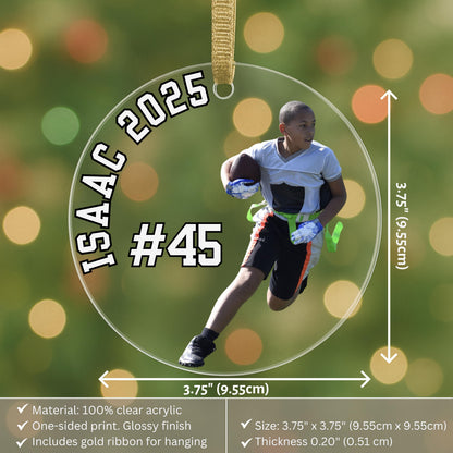 Personalized Flag Football Ornament Custom Sport Photo Keepsake Team Gift for Player Coach Mom Dad Son Yearly Milestone Christmas Decoration