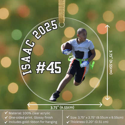 Custom Flag Football Ornament Custom Sport Photo Keepsake Team Gift for Player Coach Mom Dad Son Yearly Milestone Christmas Decoration