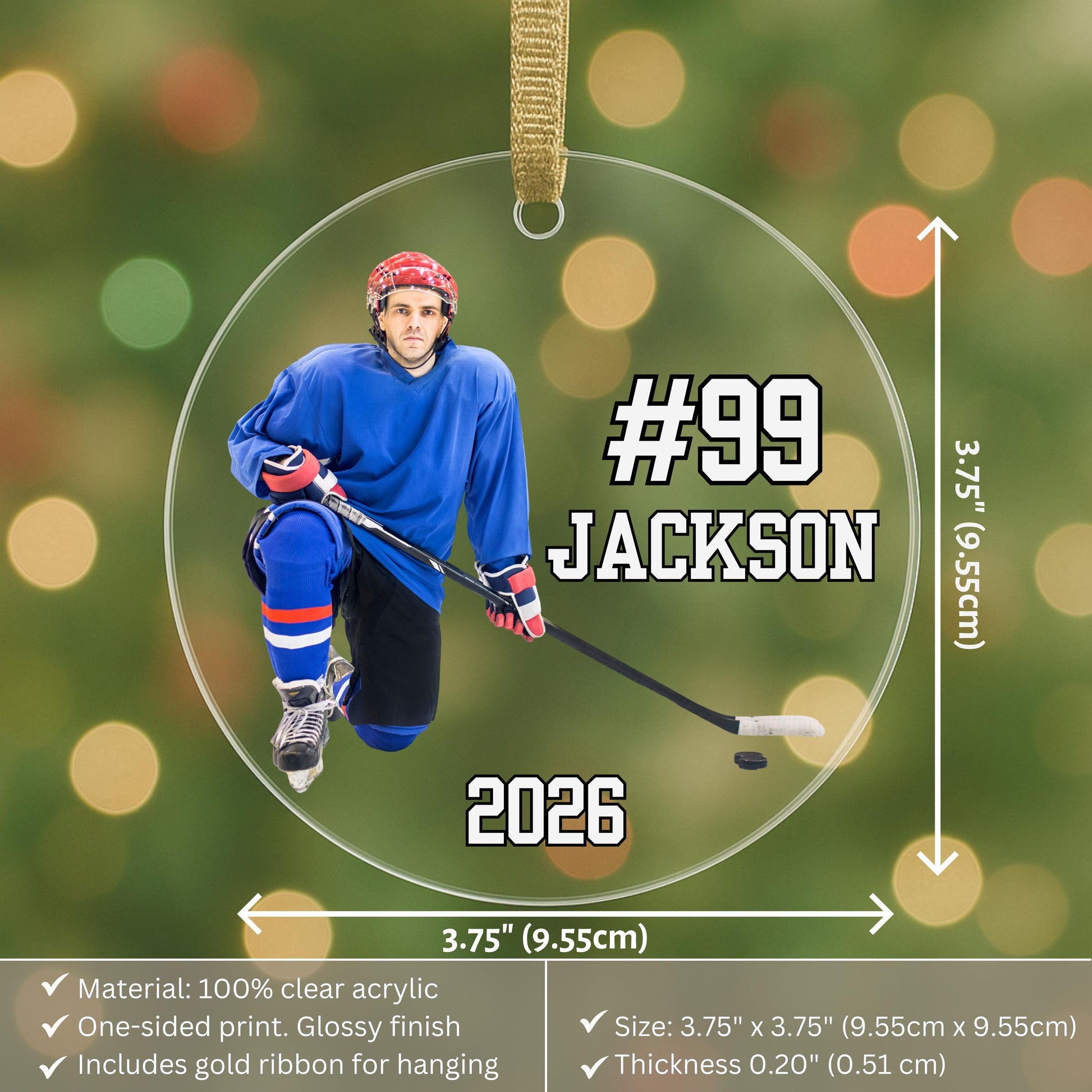 Personalized Ice Hockey Photo Ornament: Custom Christmas Keepsake Gift