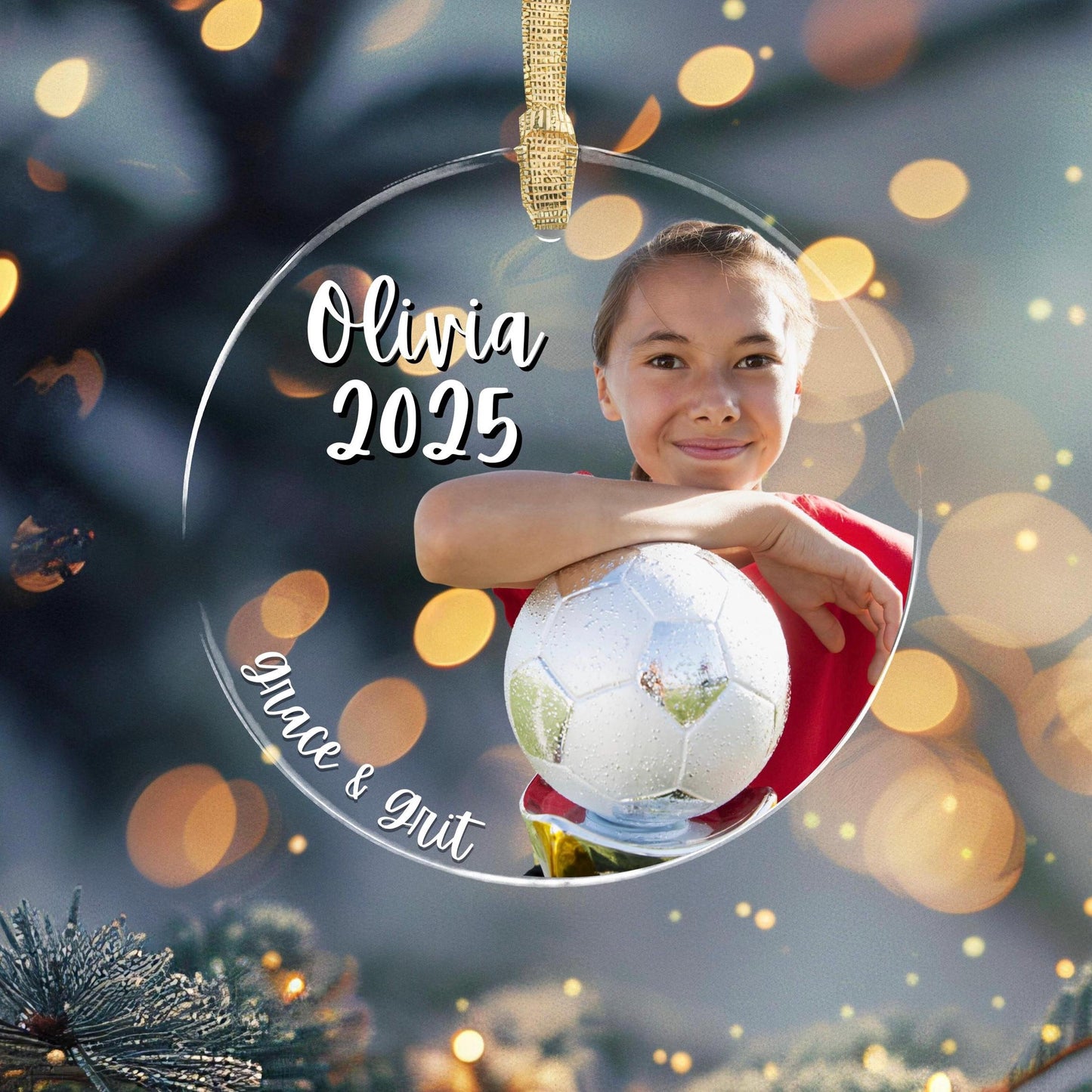 Personalized Girl Soccer Photo Ornament: Acrylic Team Keepsake Gift