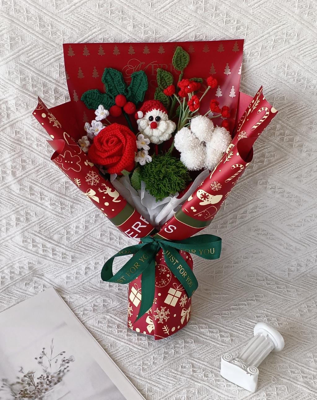 Handmade Crochet Christmas Bouquet, Holiday Decor Gift