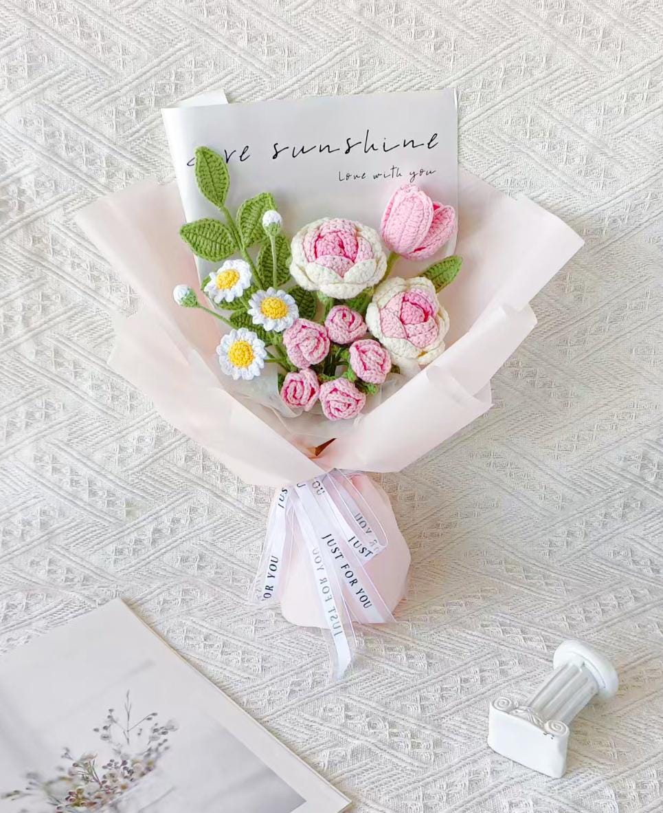 Crochet Rose Bouquet: Knitted Floral Arrangement, Eternal Home & Wedding Decor