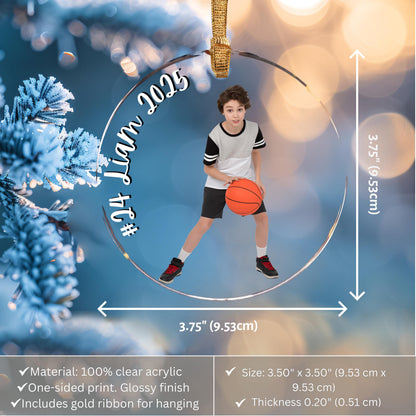 Custom Basketball Photo Ornament Personalized Christmas Keepsake with Player Name and Number Gift for Sports Mom or Grandparents