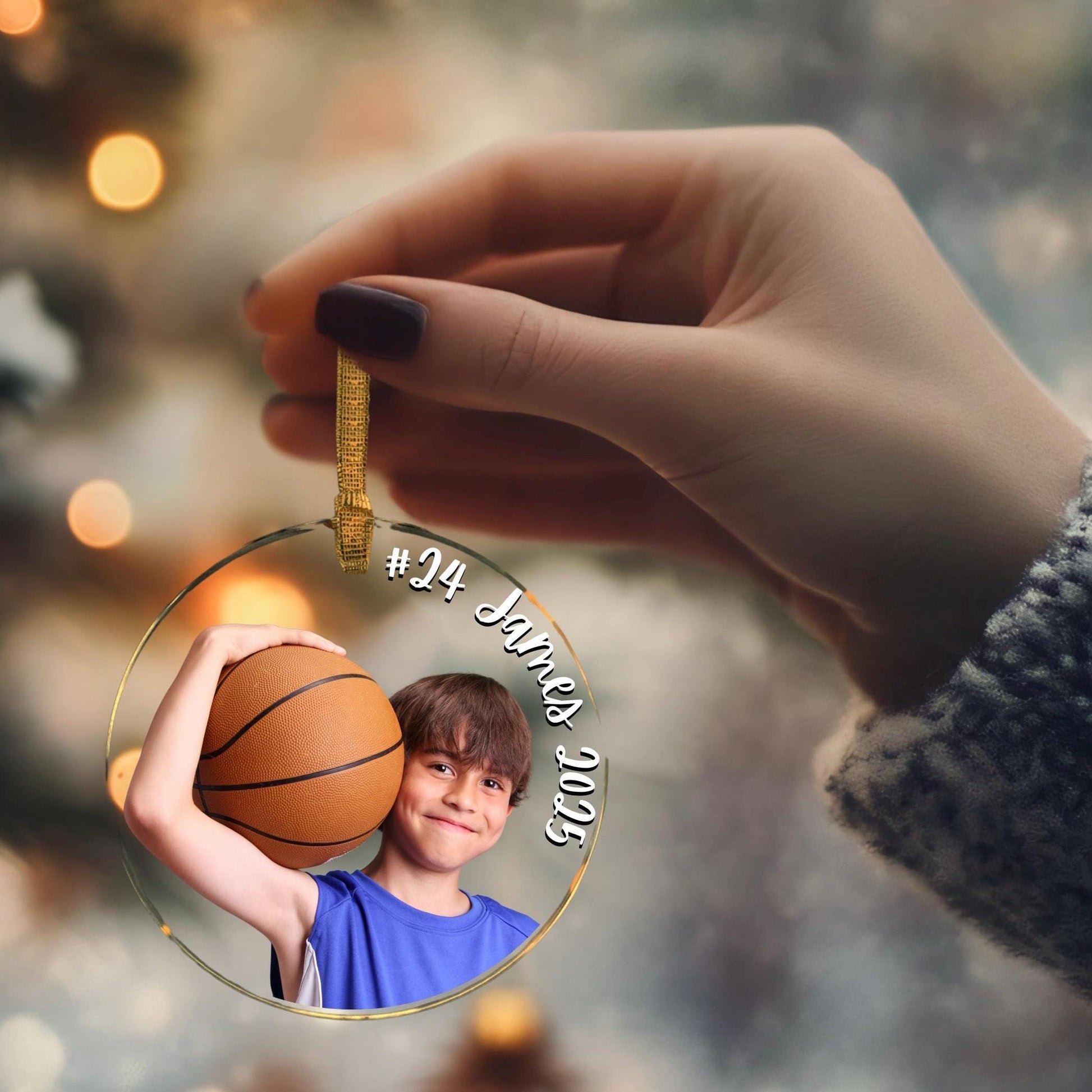 Custom Basketball Photo Ornament Personalized Christmas Keepsake with Player Name and Number Gift for Sports Mom or Grandparents