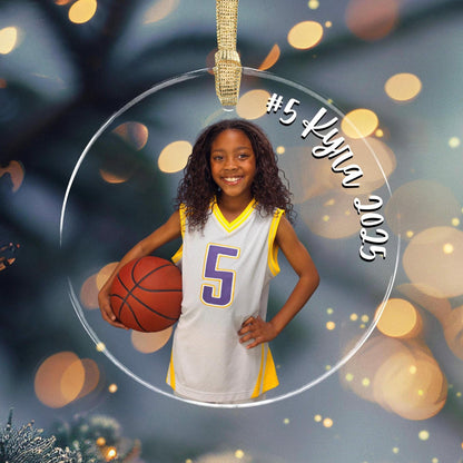Custom Basketball Photo Ornament Personalized Christmas Keepsake with Player Name and Number Gift for Sports Mom or Grandparents