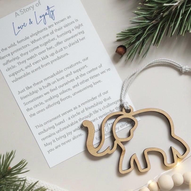 Wooden Elephant Friendship Ornament - Meaningful Best Friend Gift - Sisterhood Christmas Keepsake - Elephant Story Card Gift for Her