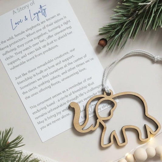 Wooden Elephant Friendship Ornament - Meaningful Best Friend Gift - Sisterhood Christmas Keepsake - Elephant Story Card Gift for Her