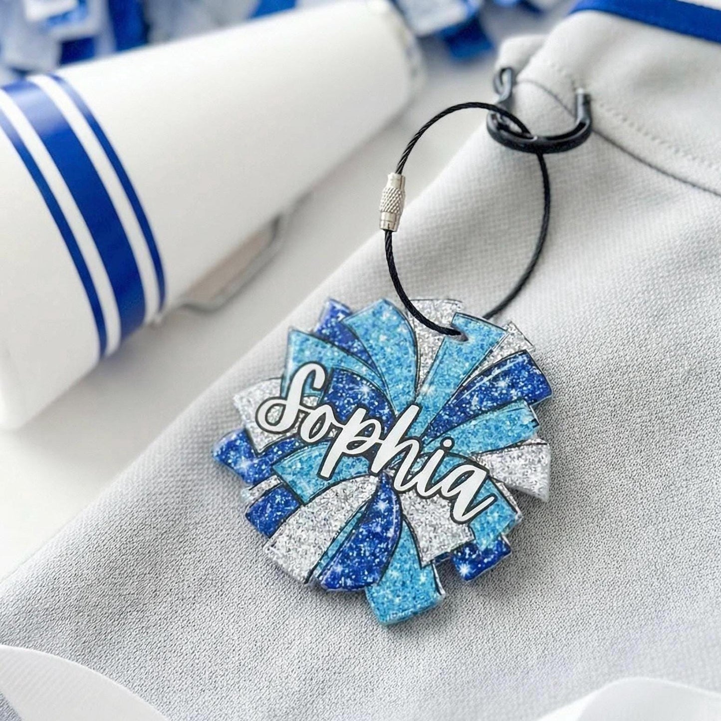 Competition Cheer Bag Tag Personalized Cheerleader Name Charm Faux Glitter Pom Tag Custom Cheer Team Gift Cheer Camp Accessory Spirit Squad