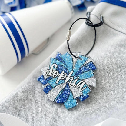 Competition Cheer Bag Tag Personalized Cheerleader Name Charm Faux Glitter Pom Tag Custom Cheer Team Gift Cheer Camp Accessory Spirit Squad